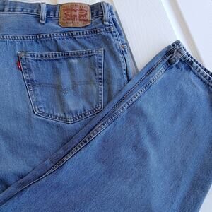 Men's Levi's 550 Dark Stonewash Jeans 50w 30L blue zip fly repaired relaxed fit